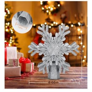 Silver Glitter Snowflake Tree Topper 3D Rotating Projector